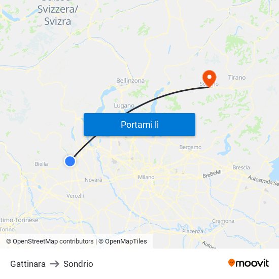 Gattinara to Sondrio map