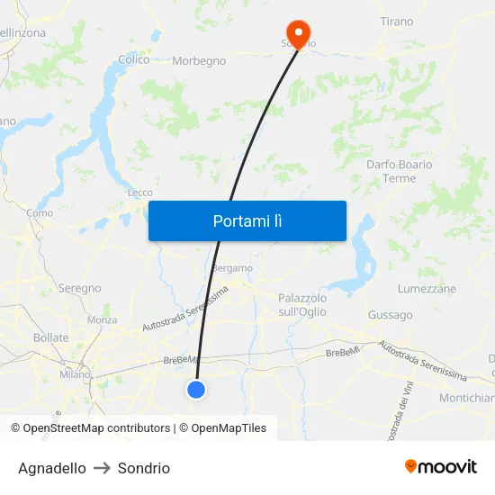 Agnadello to Sondrio map