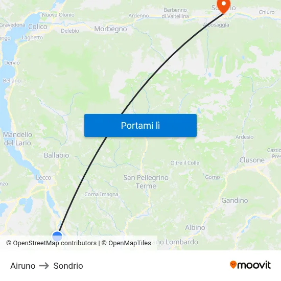 Airuno to Sondrio map