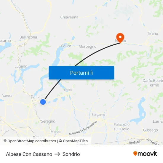 Albese Con Cassano to Sondrio map