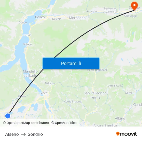 Alserio to Sondrio map