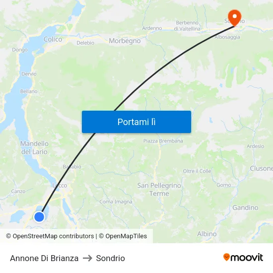 Annone Di Brianza to Sondrio map
