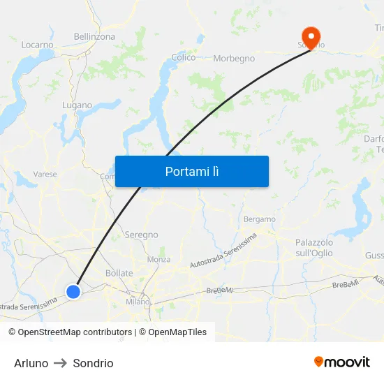 Arluno to Sondrio map