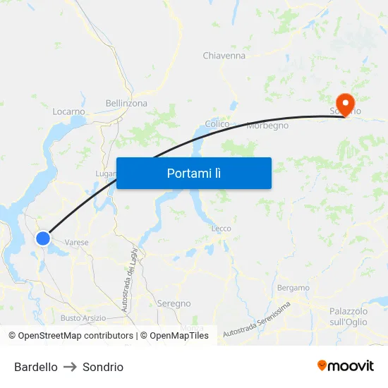 Bardello to Sondrio map