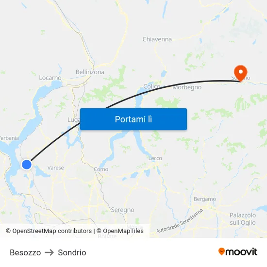 Besozzo to Sondrio map