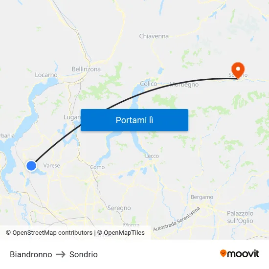 Biandronno to Sondrio map