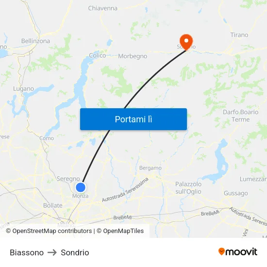 Biassono to Sondrio map