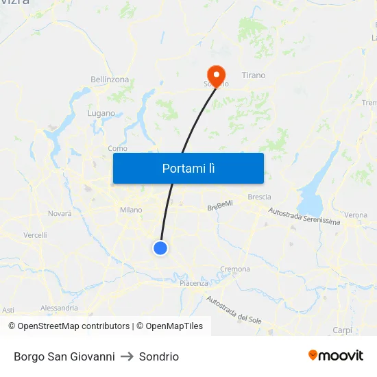 Borgo San Giovanni to Sondrio map