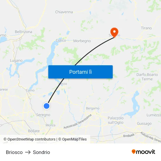 Briosco to Sondrio map