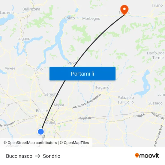 Buccinasco to Sondrio map