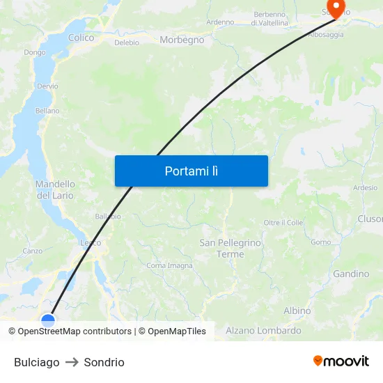 Bulciago to Sondrio map