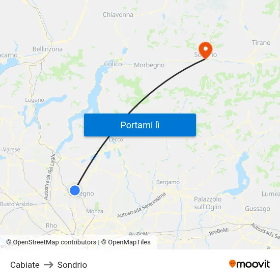 Cabiate to Sondrio map