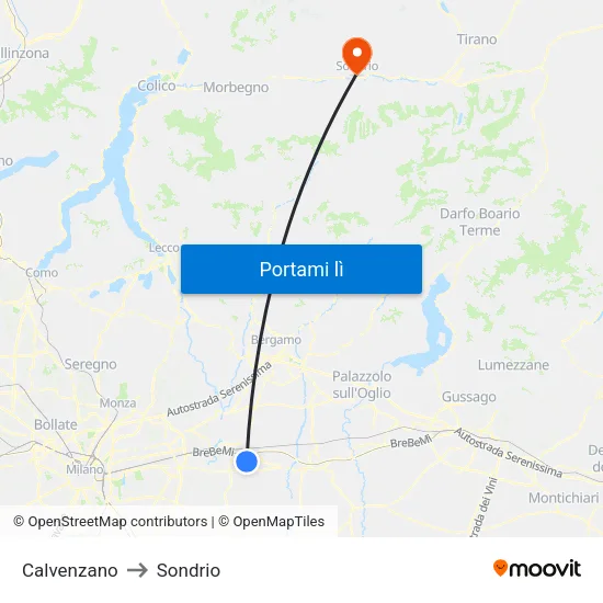 Calvenzano to Sondrio map