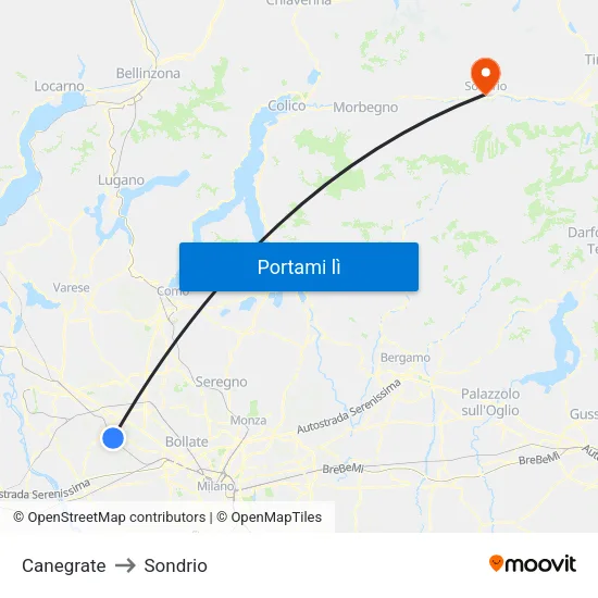 Canegrate to Sondrio map