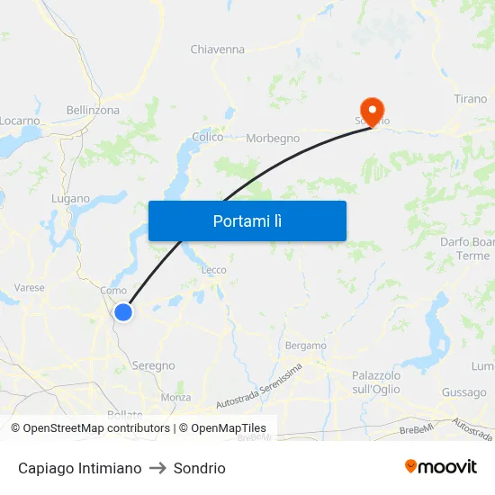 Capiago Intimiano to Sondrio map
