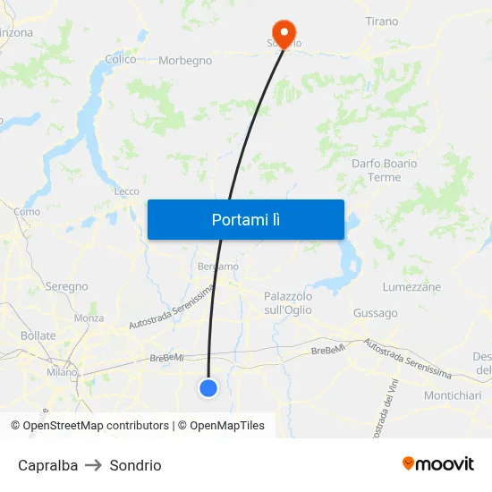 Capralba to Sondrio map