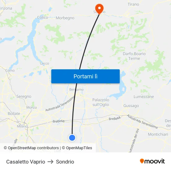 Casaletto Vaprio to Sondrio map