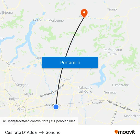 Casirate D' Adda to Sondrio map