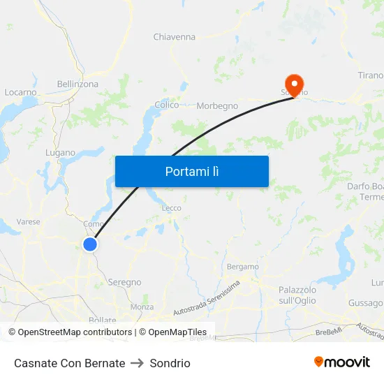Casnate Con Bernate to Sondrio map