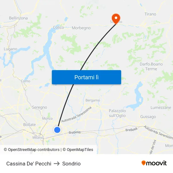 Cassina De' Pecchi to Sondrio map