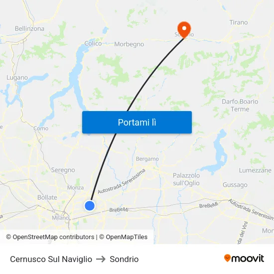 Cernusco Sul Naviglio to Sondrio map