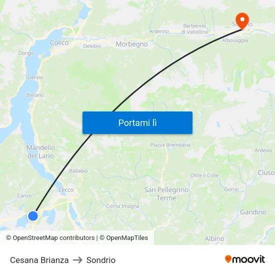 Cesana Brianza to Sondrio map
