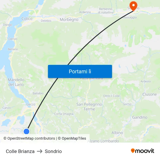 Colle Brianza to Sondrio map