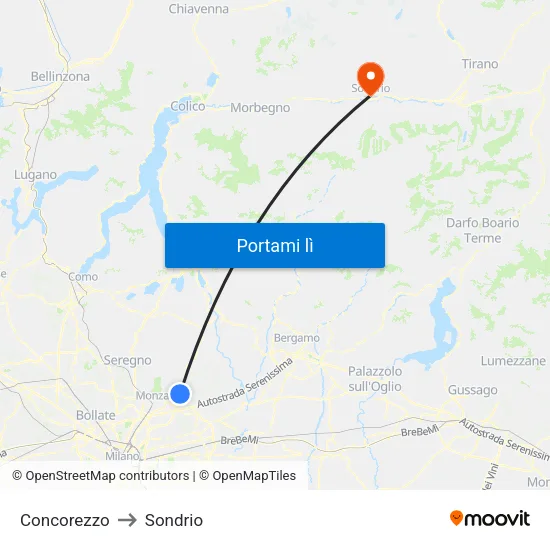 Concorezzo to Sondrio map