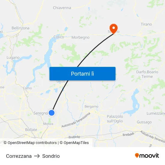 Correzzana to Sondrio map
