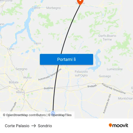 Corte Palasio to Sondrio map