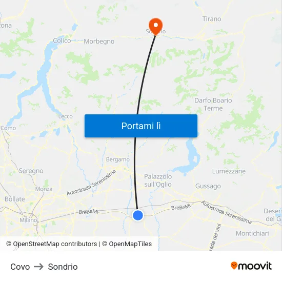 Covo to Sondrio map