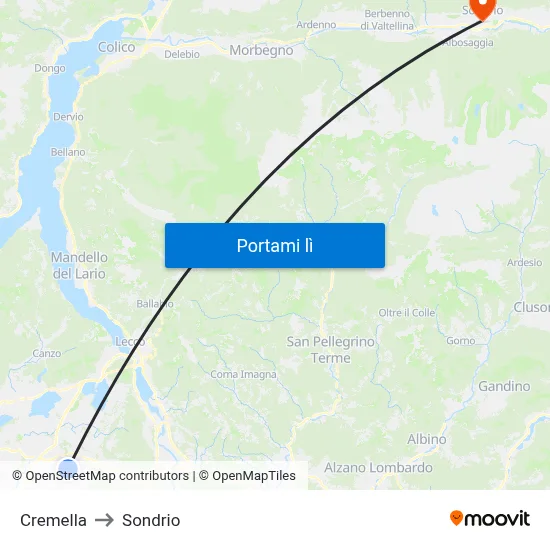 Cremella to Sondrio map