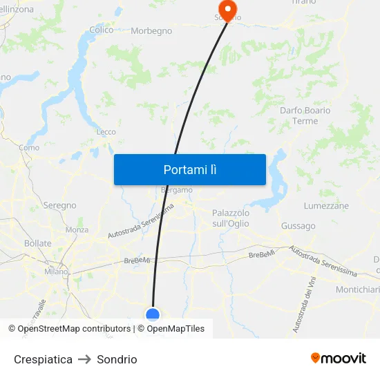 Crespiatica to Sondrio map