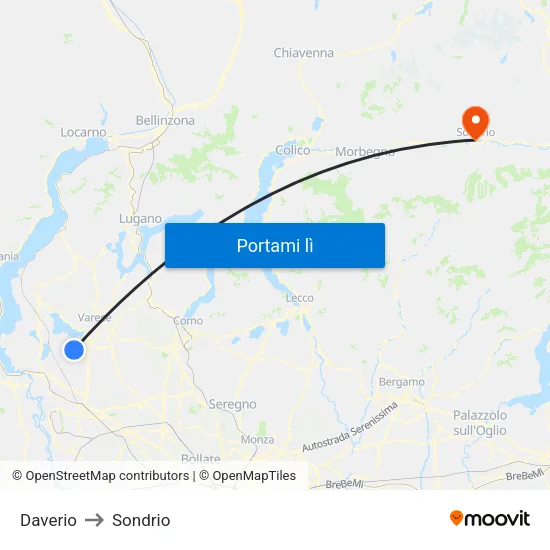 Daverio to Sondrio map