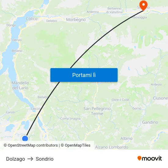 Dolzago to Sondrio map