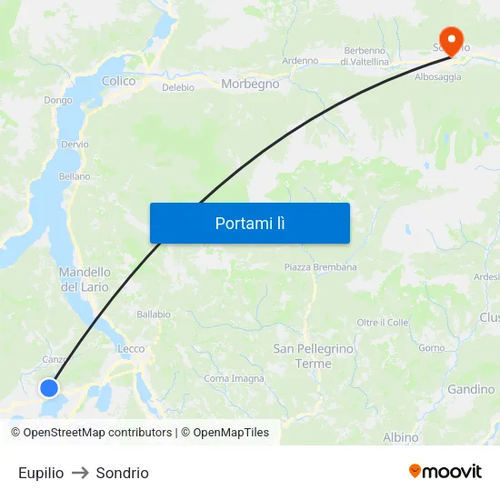 Eupilio to Sondrio map