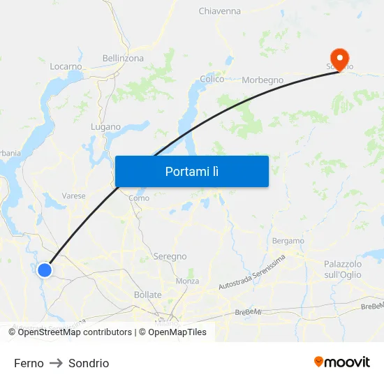Ferno to Sondrio map