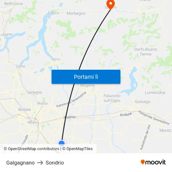 Galgagnano to Sondrio map