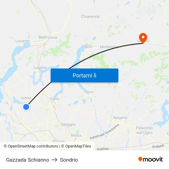 Gazzada Schianno to Sondrio map