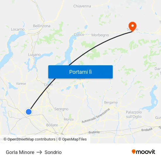 Gorla Minore to Sondrio map