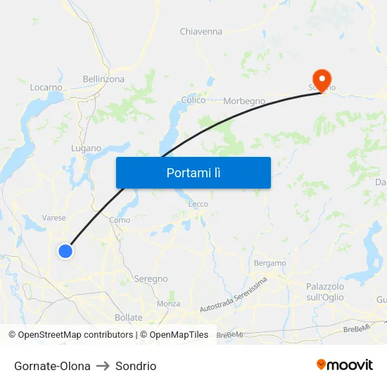 Gornate-Olona to Sondrio map