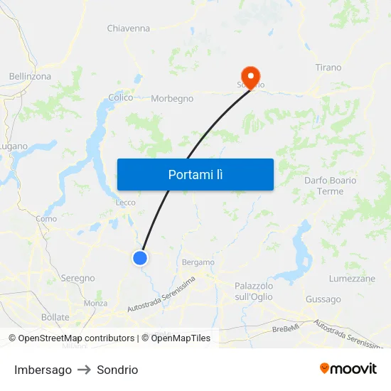 Imbersago to Sondrio map