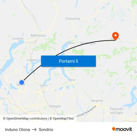 Induno Olona to Sondrio map