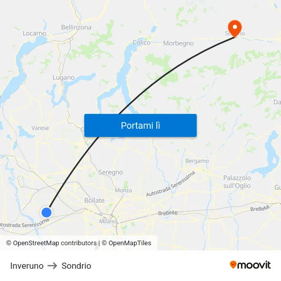 Inveruno to Sondrio map