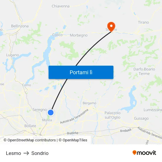 Lesmo to Sondrio map