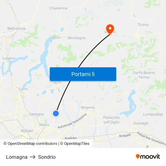 Lomagna to Sondrio map