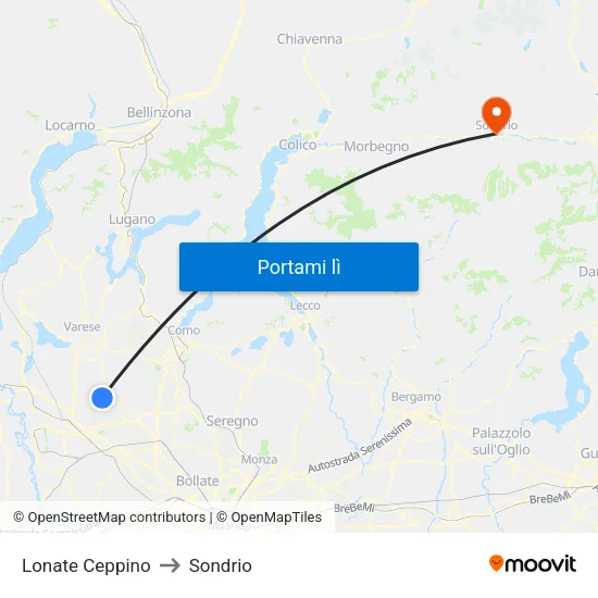 Lonate Ceppino to Sondrio map