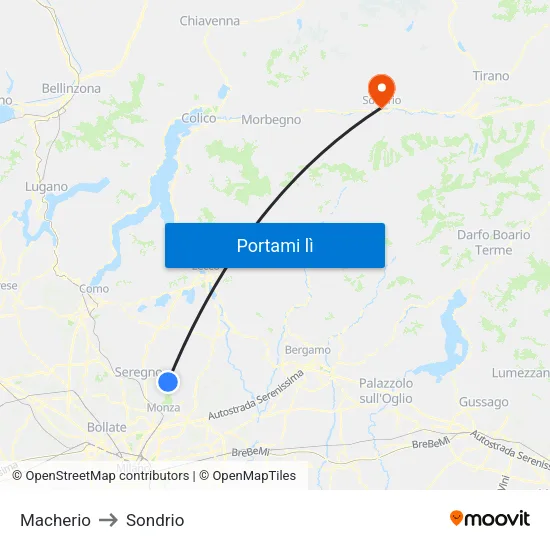 Macherio to Sondrio map