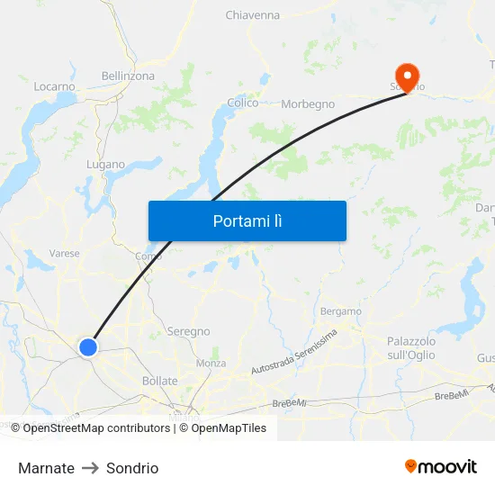 Marnate to Sondrio map