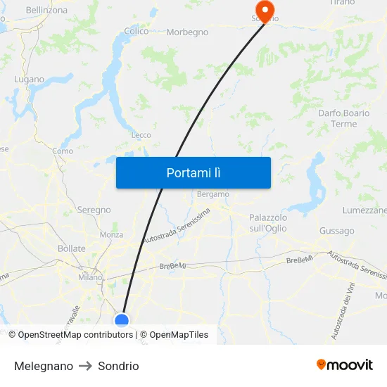 Melegnano to Sondrio map
